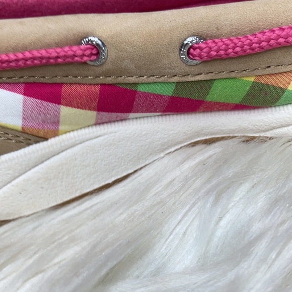 Sperry plad plaid green pink tan cream pink lace up boat shoes flats loafers - Picture 8 of 16